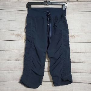 🌺Zella Work It Capri Cinch Hem Ruched Navy Blue Zumba Yoga Drawstring 4